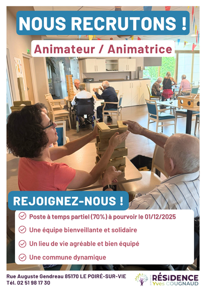 Affiche offre animateur animatrice EHPAD